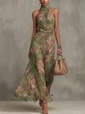 Serena | Elegant Floral Chiffon Halter Maxi Dress