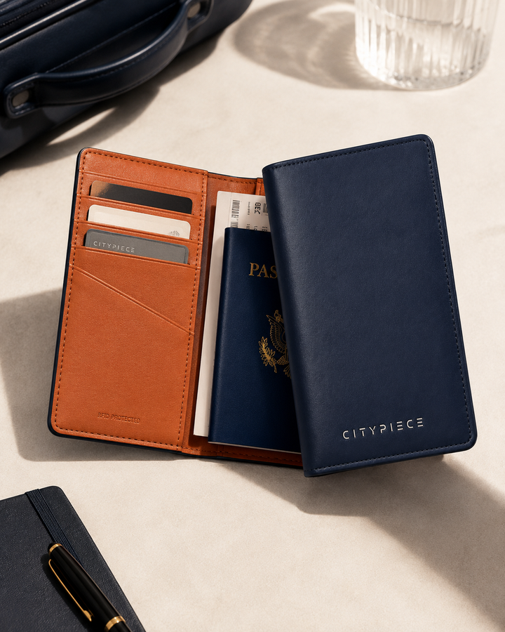 Citypiece Navy Leather Passport Holder