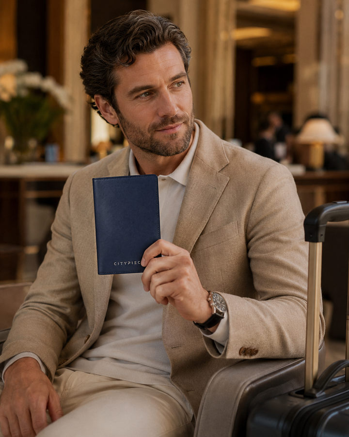 Citypiece Navy Leather Passport Holder