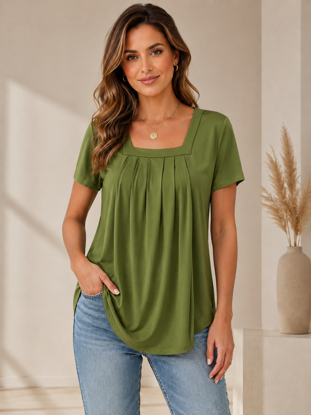 Valina | Pleated Square Neck Top