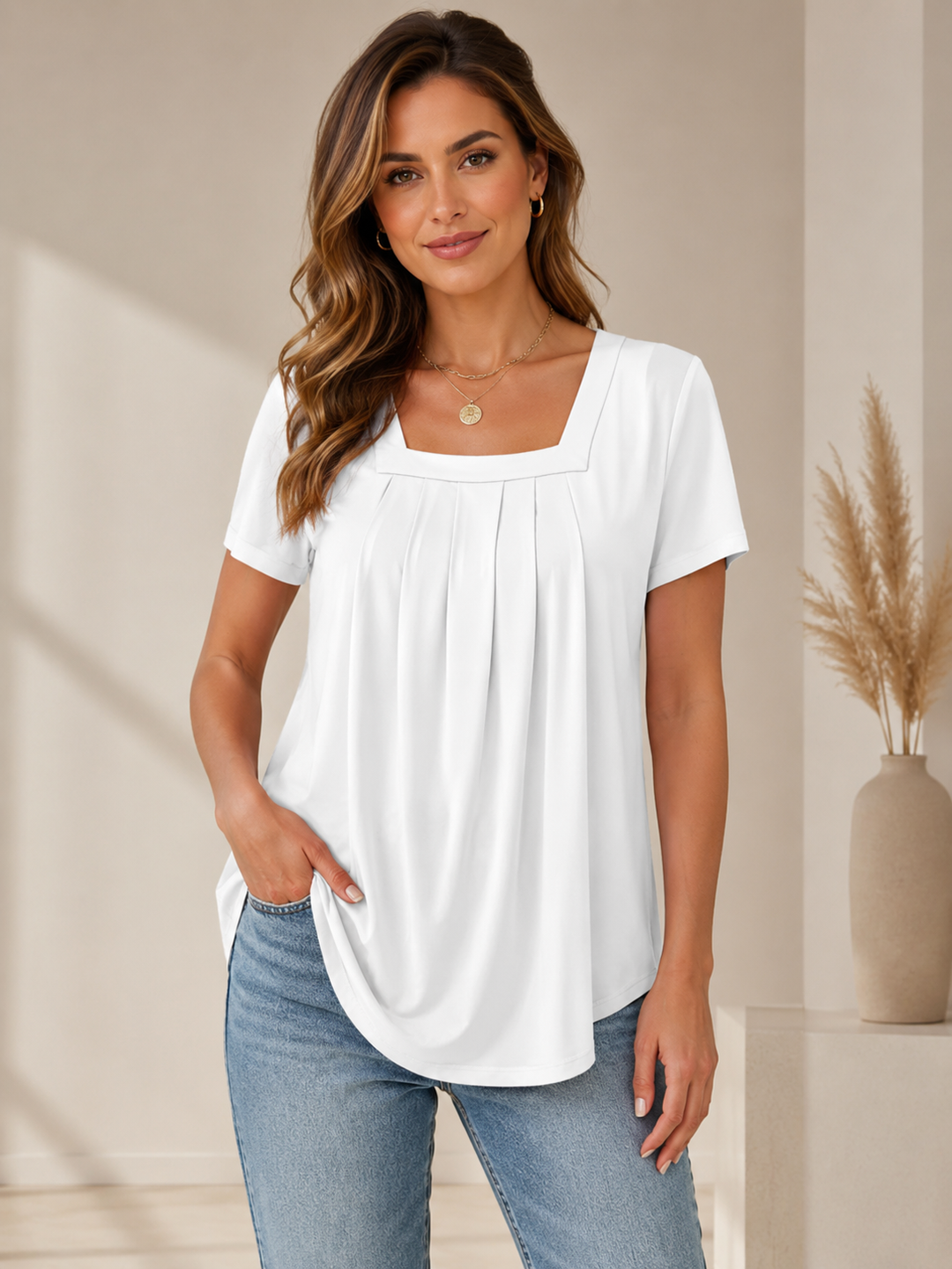 Valina | Pleated Square Neck Top