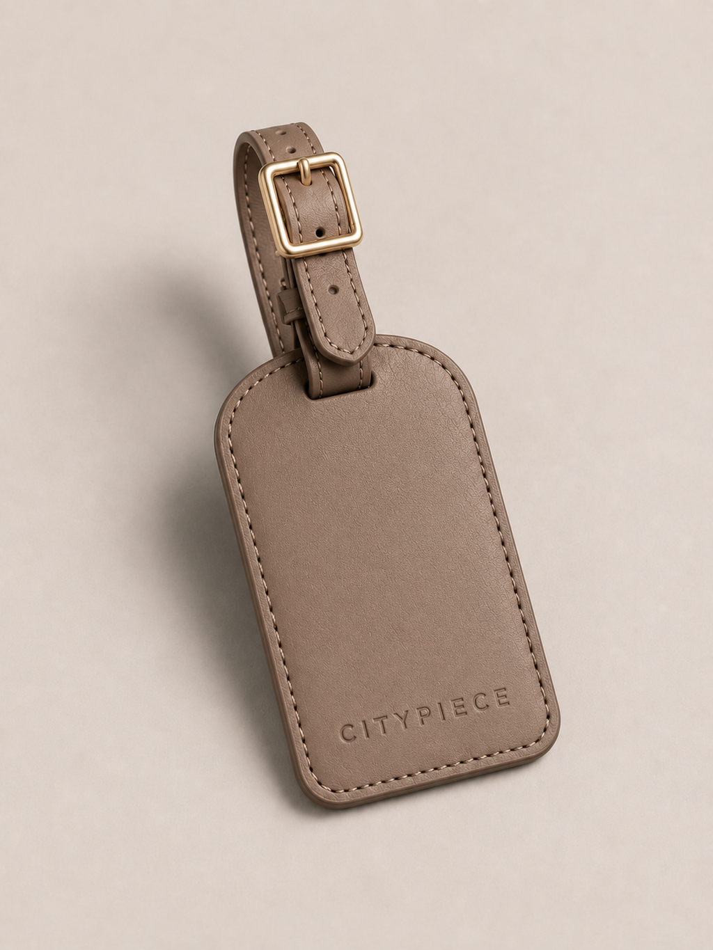 CityPiece Leather Luggage Tag . Taupe