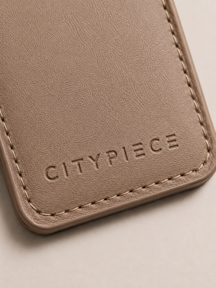 CityPiece Leather Luggage Tag . Taupe