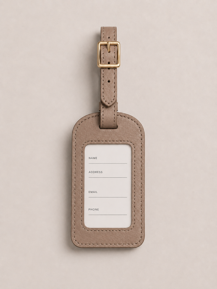 CityPiece Leather Luggage Tag . Taupe